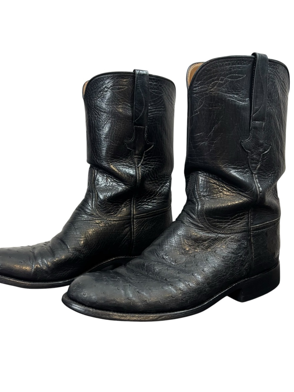 Lucchese L5229 Smooth Ostrich black Leather Cowboy Western Boots Mens US 8.5EE